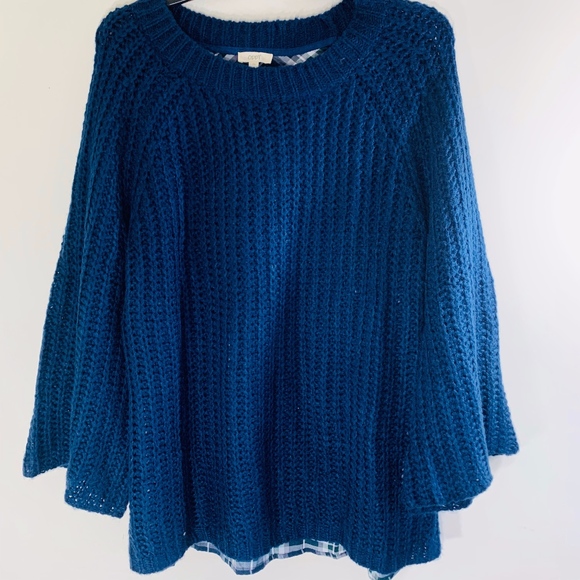 ODDI Sweaters - ODDI Blue Knit and Plaid Tunic Sweater; 1XL